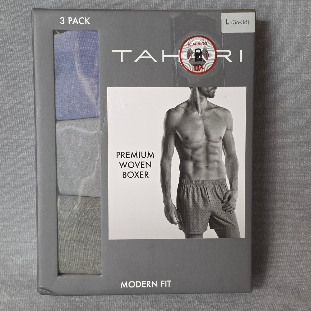 Tahari Woven Boxers Mens Large Blue Grey 3 Pack Modern Fit 3PKBX0112 Premium